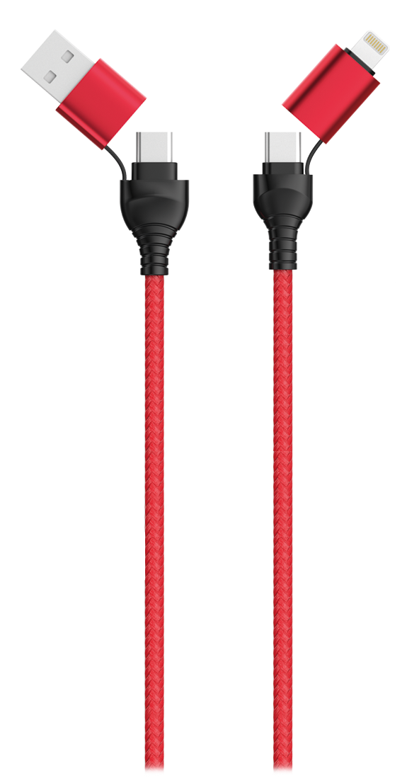 Bild von 4 in 1 USB / Type C Datenkabel - rot - 120cm